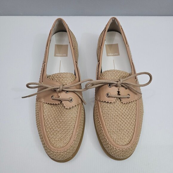 Dolce Vita Darsen Woven Loafer Womens 8 Tan Raffia Lace Up Boat Shoe Casual NEW - Picture 5 of 15